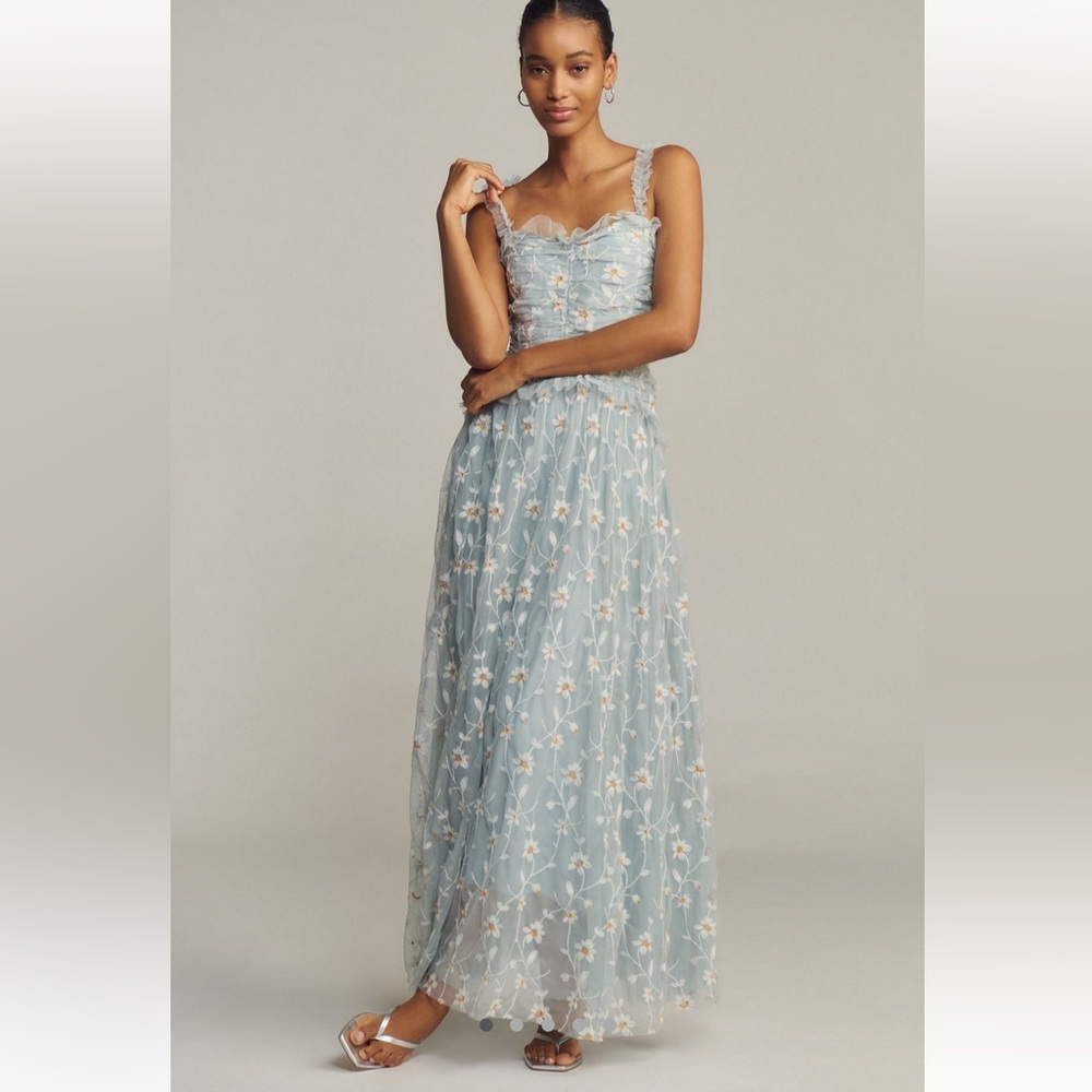 Anthropologie Sleeveless Tulle A-Line Maxi Dress